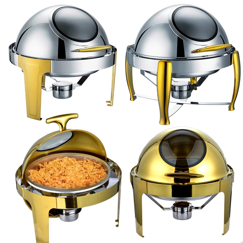 

Hotel & Restaurant Supplies Luxury 6L Stainless Steel Buffet Stove Round Chafing Dish Food Warmer Set