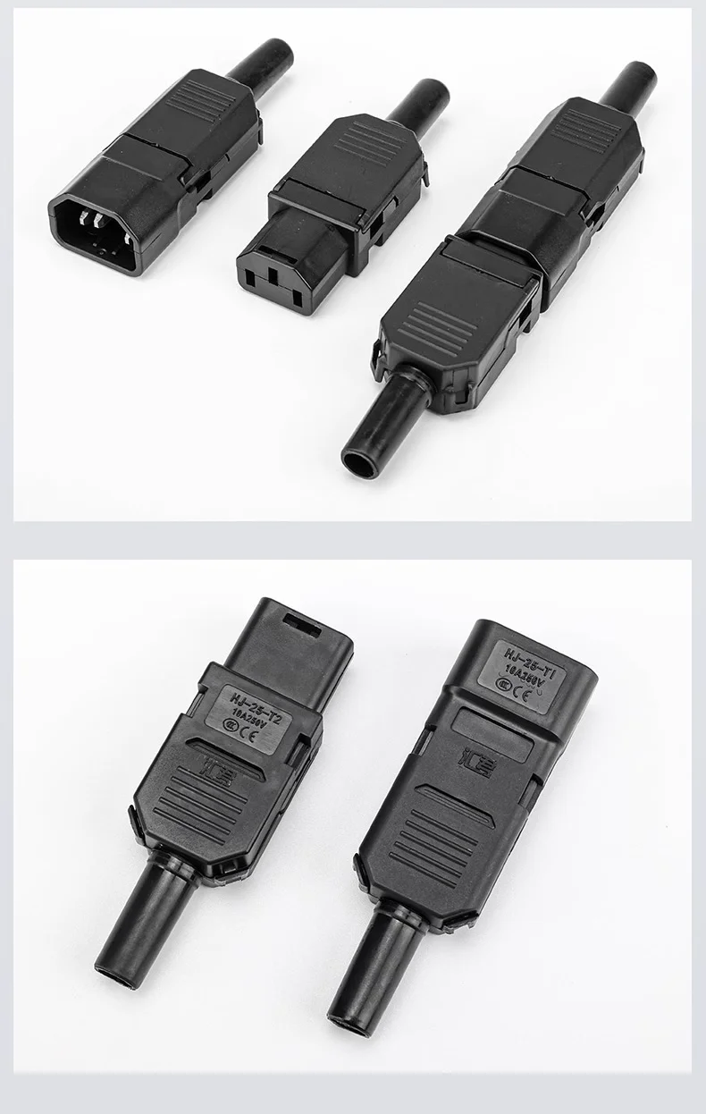 Neuer Typ Terminal-Crimp-AC-Netzstecker 10A/250V Dreiloch-Dreipol-T-förmiger Stecker Männlicher und Weiblicher Docking-Ladekopf – Detail 4