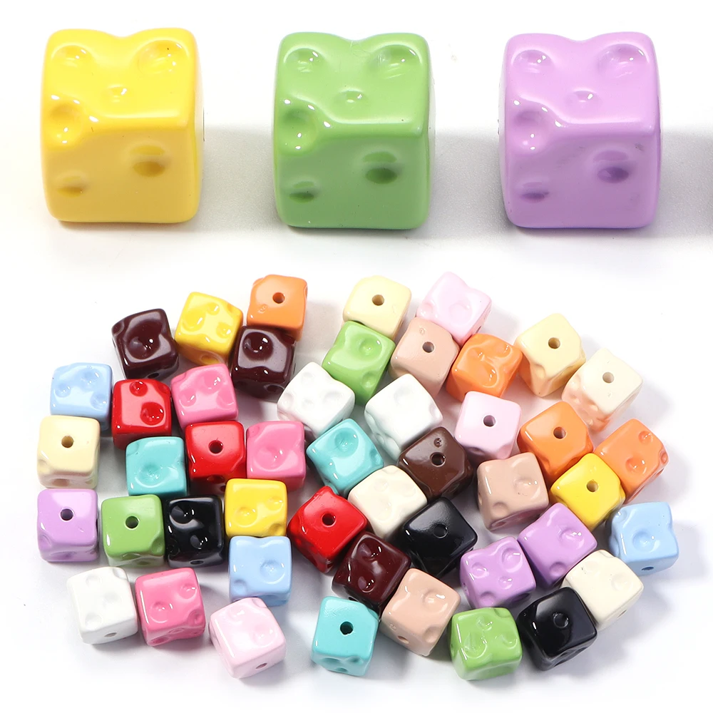 10pcs 14mm Cube Cheese Beads Acrylic Loose Spacer Bead For Jewelry Making DIY Bracelet Phone Chain Keychain Supplies Accessories