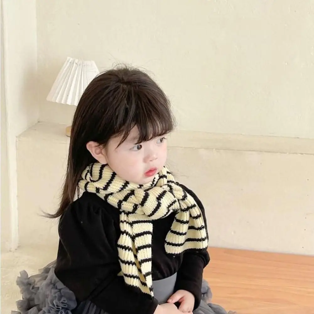 Fashion Cute Minimalist Stripe Children\'s Scarf Winter Baby Neck Guards Scarves Boys Girls Knitted Thick Warm Collar Shawl Wraps