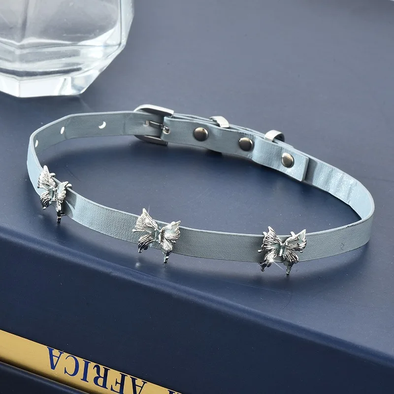 Ожерелье Spice Girl из джинсовой синей кожи, цепочка на шею, цепочка на ключицу, колье серии экзотических бабочек