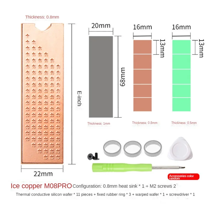 Practical-M.2 NVMe SSD Heat Sink 0.8mm for M2 2280 Solid State Hard Disk Copper Heatsink with Thermal Pad Laptop SSD Radiator