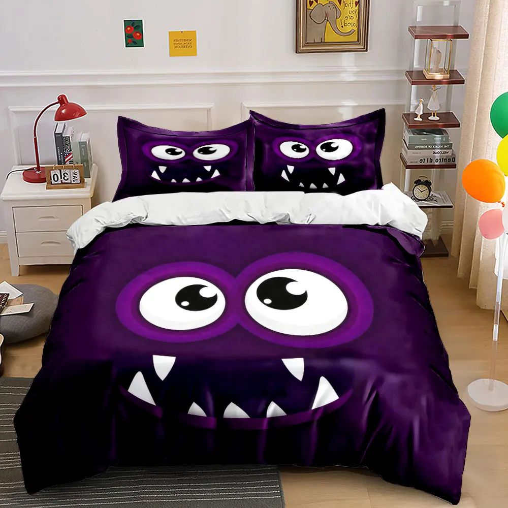 

"Purple Monster Decor Set" Bedding Set with 1 Duvet Cover 2 Pillowcases Single Double King Queen, Gift