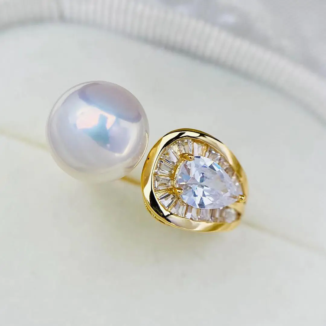 

S925 Sterling Silver Adjustable Ring Mount Settings Findings Mountings Accessory Parts for 10-11mm Pearls