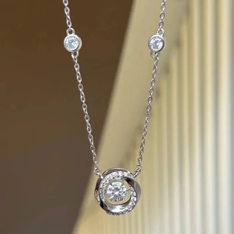 Hot-Seller Mobius Twist Floating Center Round CZ Pendant Necklace Side Stationary Crystal Dainty Jewelry For Women
