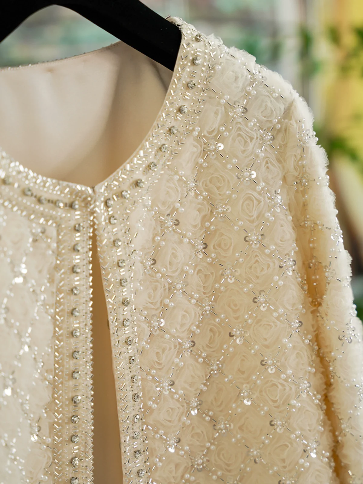 94-106cm Bust Spring Summer Women Elegant Delicate Handmade Beading Apricot Short Jacket Coats