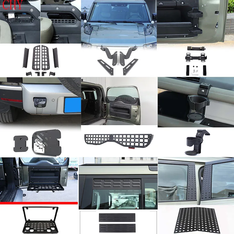 

For Land Rover Defender 90 110 130 2020+ Aluminum alloy black car inner door panel dashboard water cup holder car accessories