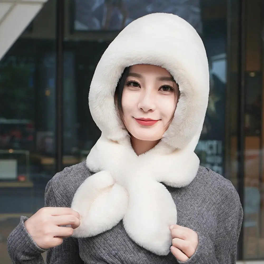 2024 Women Hat Scarf All-in-one Winter Versatile Cute Plush Cap Warm Thickened Anti-freezing Windproof Hooded Scarf Cold Weather