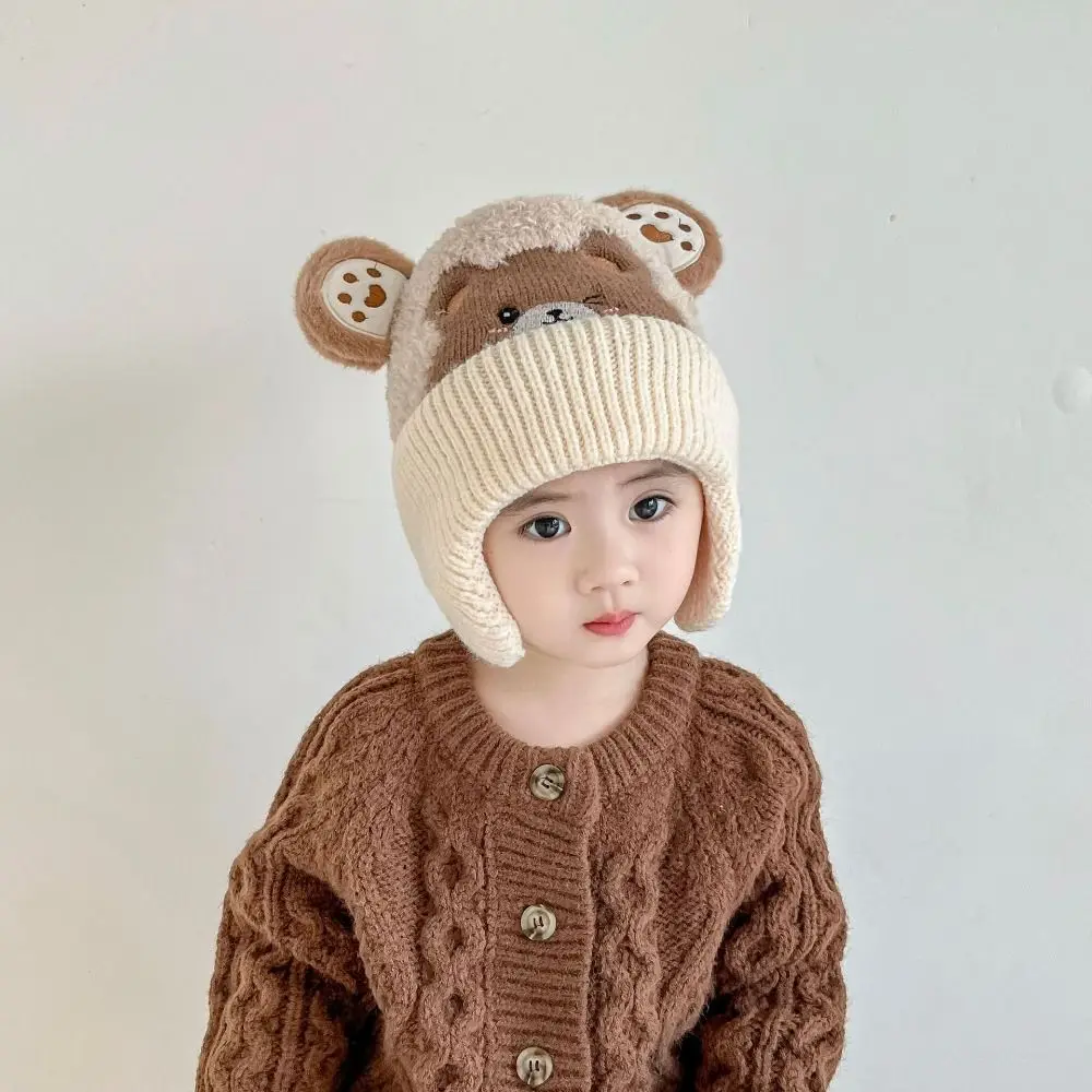 

Hot Sale Cartoon Bear Baby Beanie Caps Knitted Ear Protection Earmuffs Bonnet Hat Cute Windproof Earmuffs Caps Autumn Winter