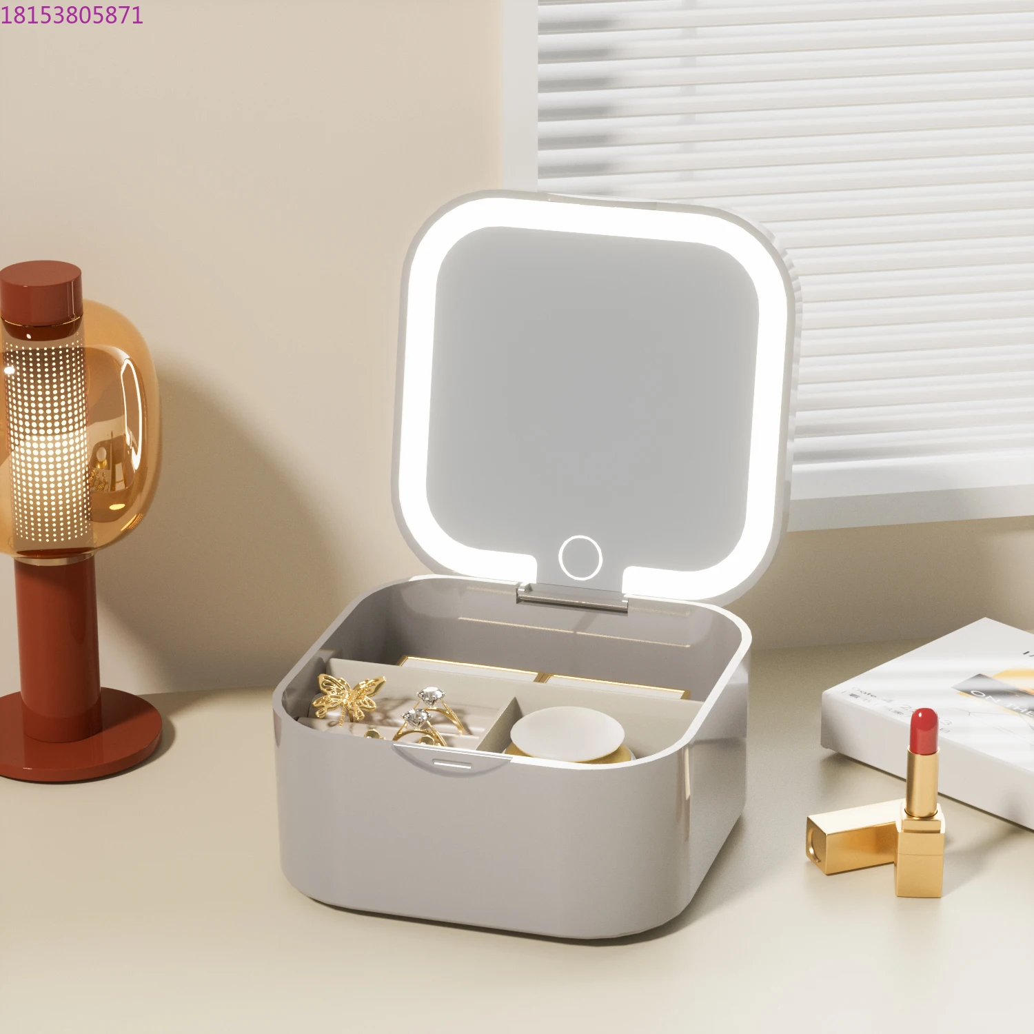 High-end makeup mirror with LED light dressing portable mini portable mirror light luxury high-end