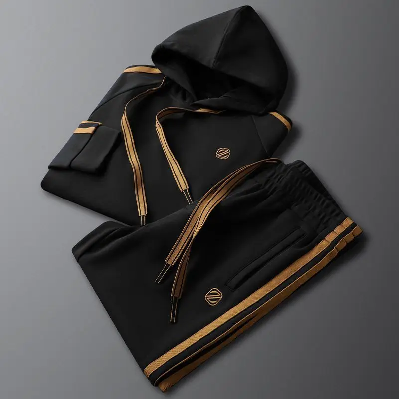 

Spring and Autumn Men's New Sports and Leisure Suit Contrasting Color Slim Trend Versatile Striped Suit