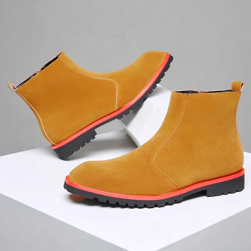 

Мужские ботинки челси, замшевые удобные модные мужские ботинки с высоким берцем на низком каблуке