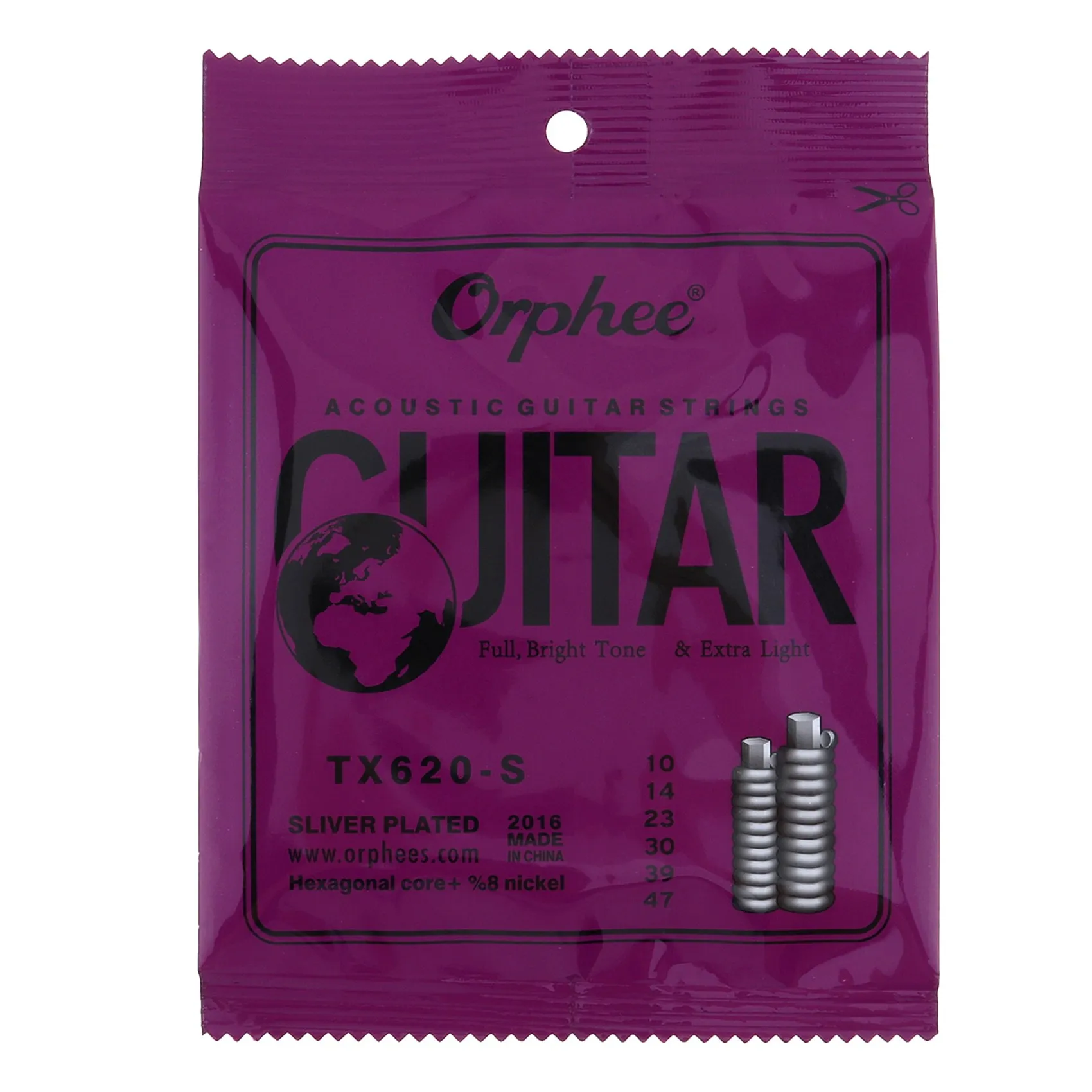 6pcs/set Acoustic Guitar Strings Special Silver Plated Anti-Rust Hexagonal core+8% Nickel Extra Light TX620-S-AA85