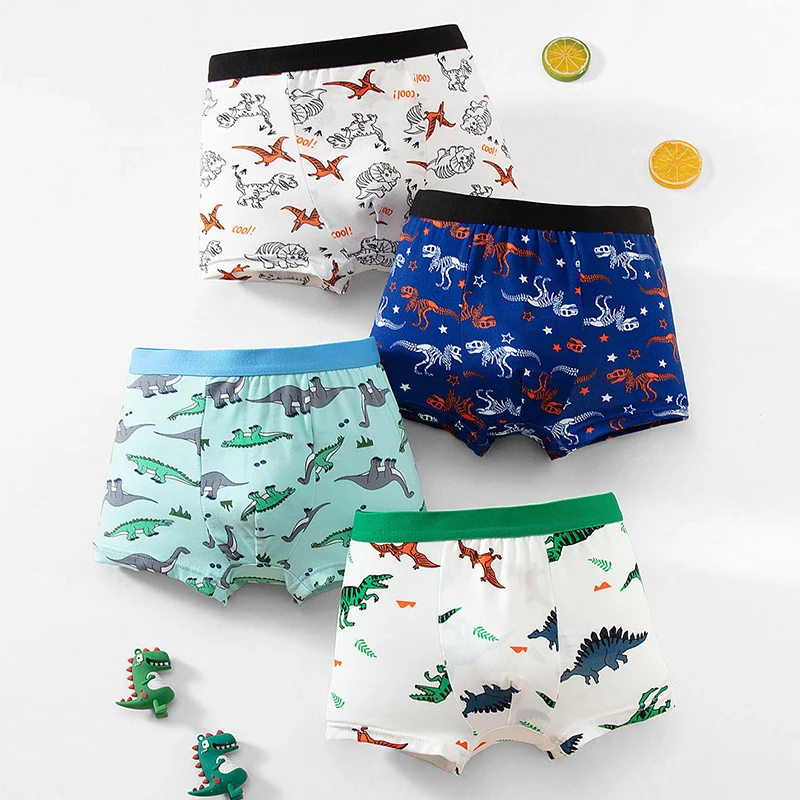 4 Piece Boy Cartoon Fashion Dinosaur Printed Underwear Comfortable And Relaxed Children Multicolor Combination Shorts Home Pants