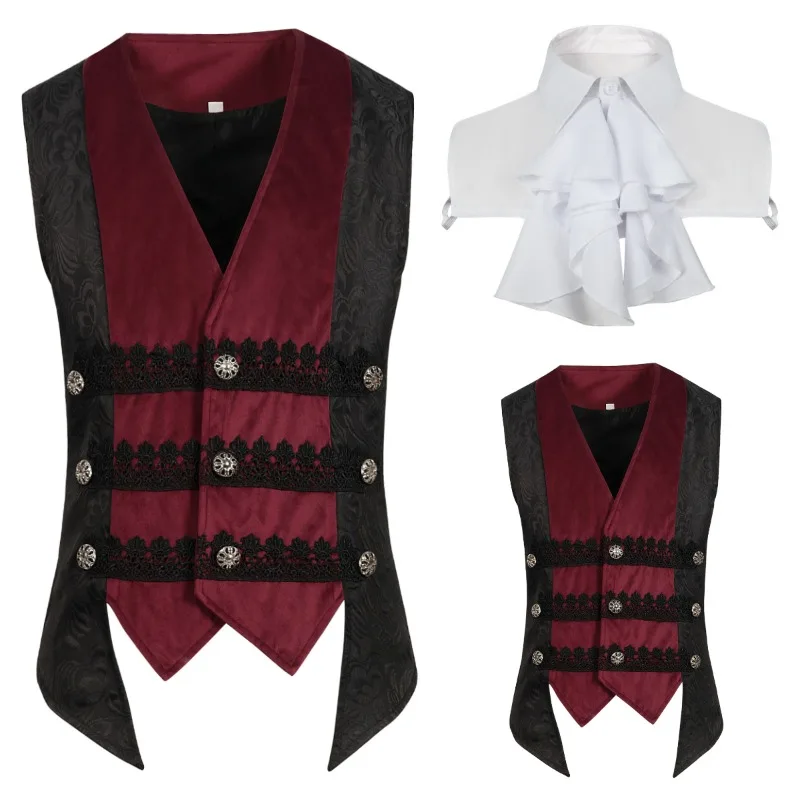 Halloween Kostüm Neue Herren Viktorianischen Gothic Anzug Cosplay Weste Mittelalterlichen Steampunk Patchwork Jacquard Einreiher Weste