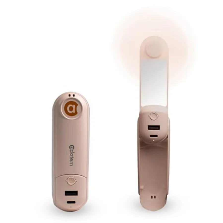 4 IN 1 Portable Handheld Fan - Multifunctional USB Rechargeable Foldable Cooling Fan with Power Bank, Flashlight, Mirror for Wo