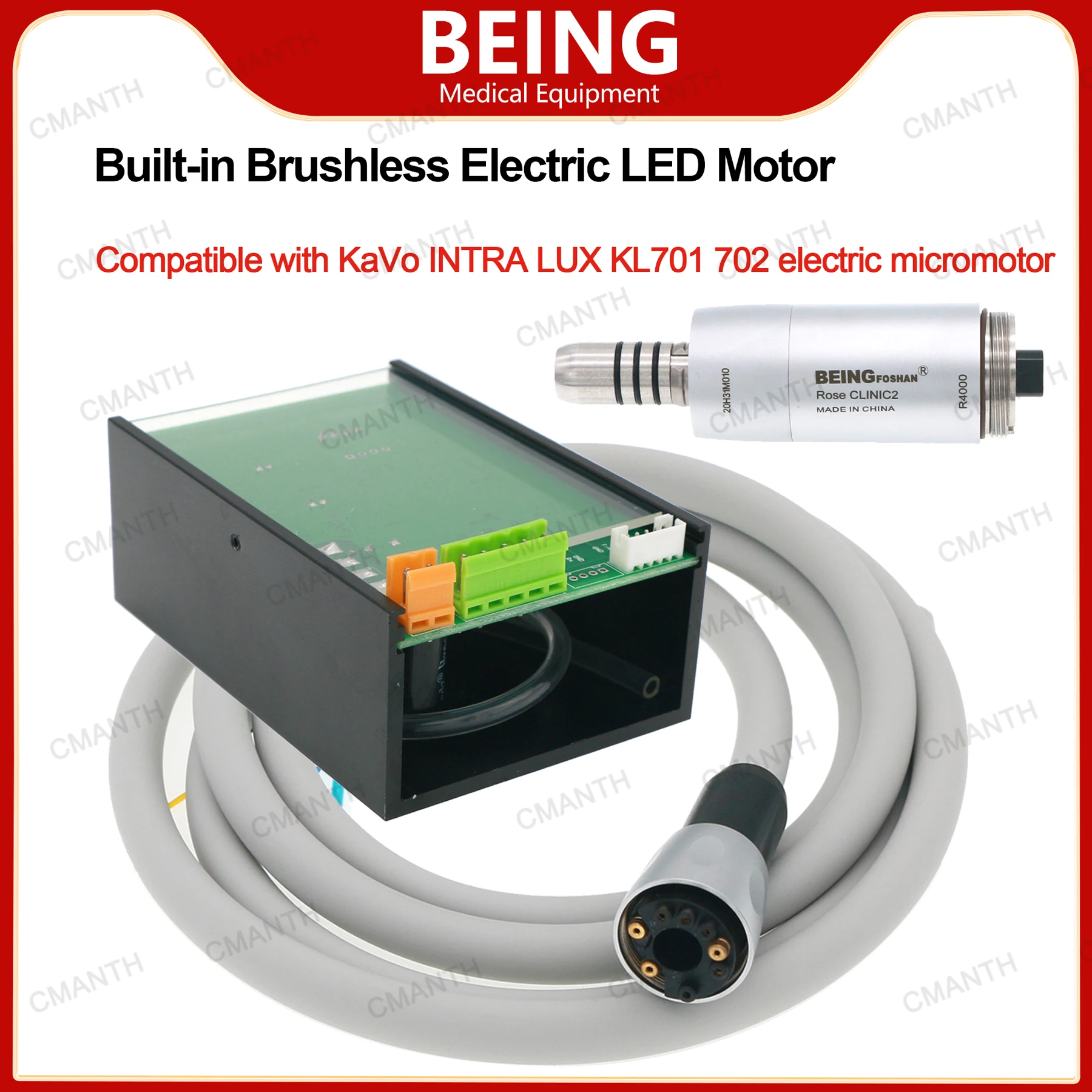 

BEING Dental Electric LED Motor Built-in Brushless Electric Motor ISO E type connector For Fiber Optic Straight Handpieces and C