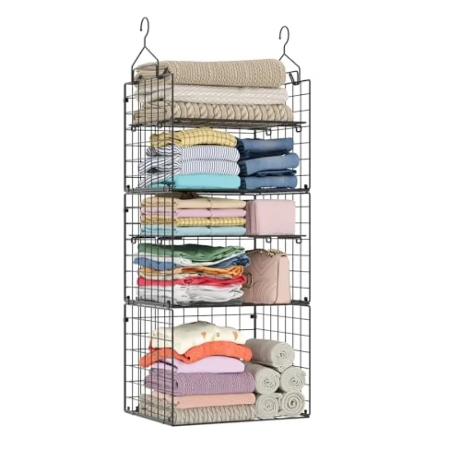 

Closet Hanging Organizer Shelves - 5 Tier Wardrobe Organizers and Storage Bin, Hanging Organizer Shelves, Clothes Shelf with Ad