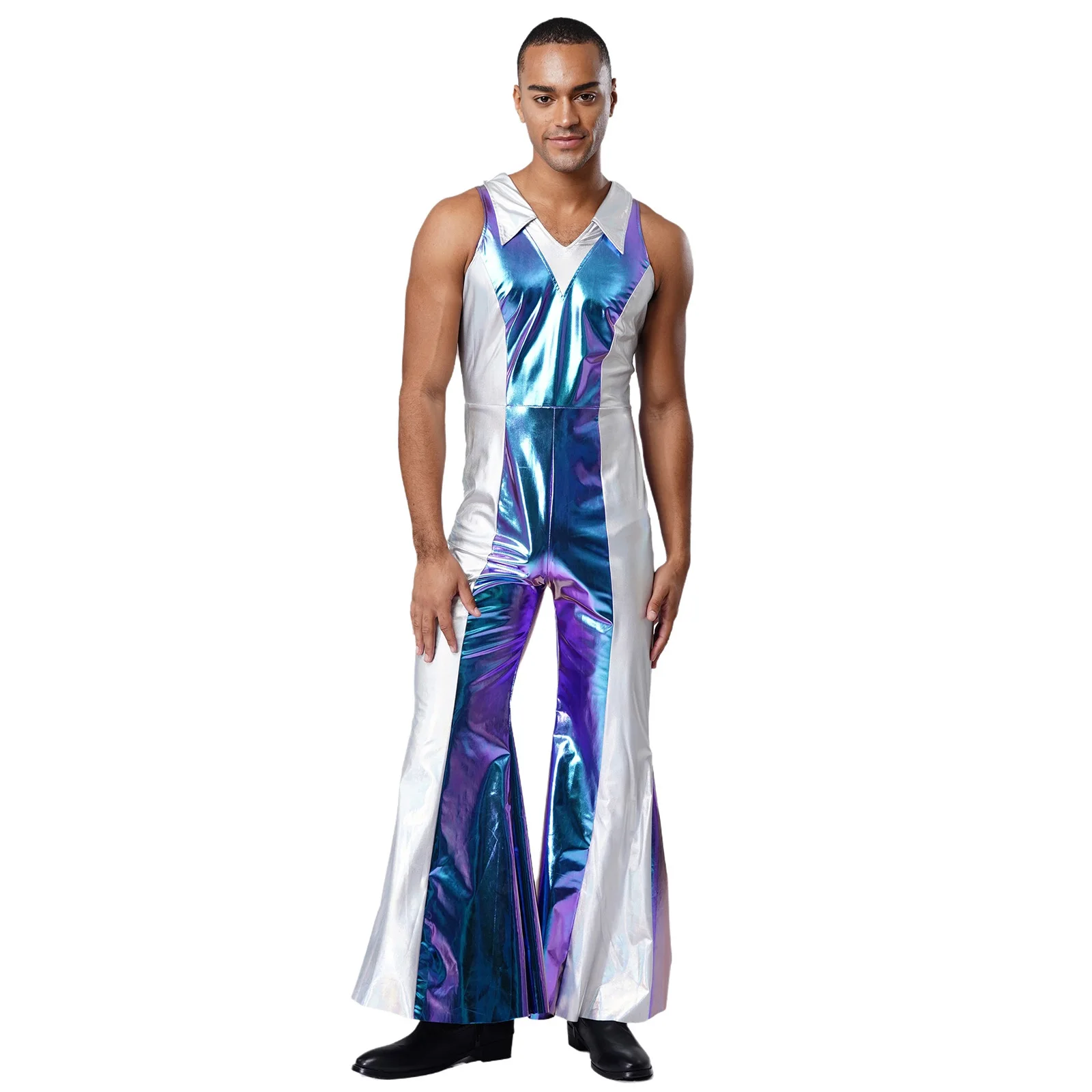 

Men's Halloween Carnival Alien Robot Astronaut Cosplay Rompers Holographic 70s 80s Disco Prom Dance Performing Jumpsuit Outfit