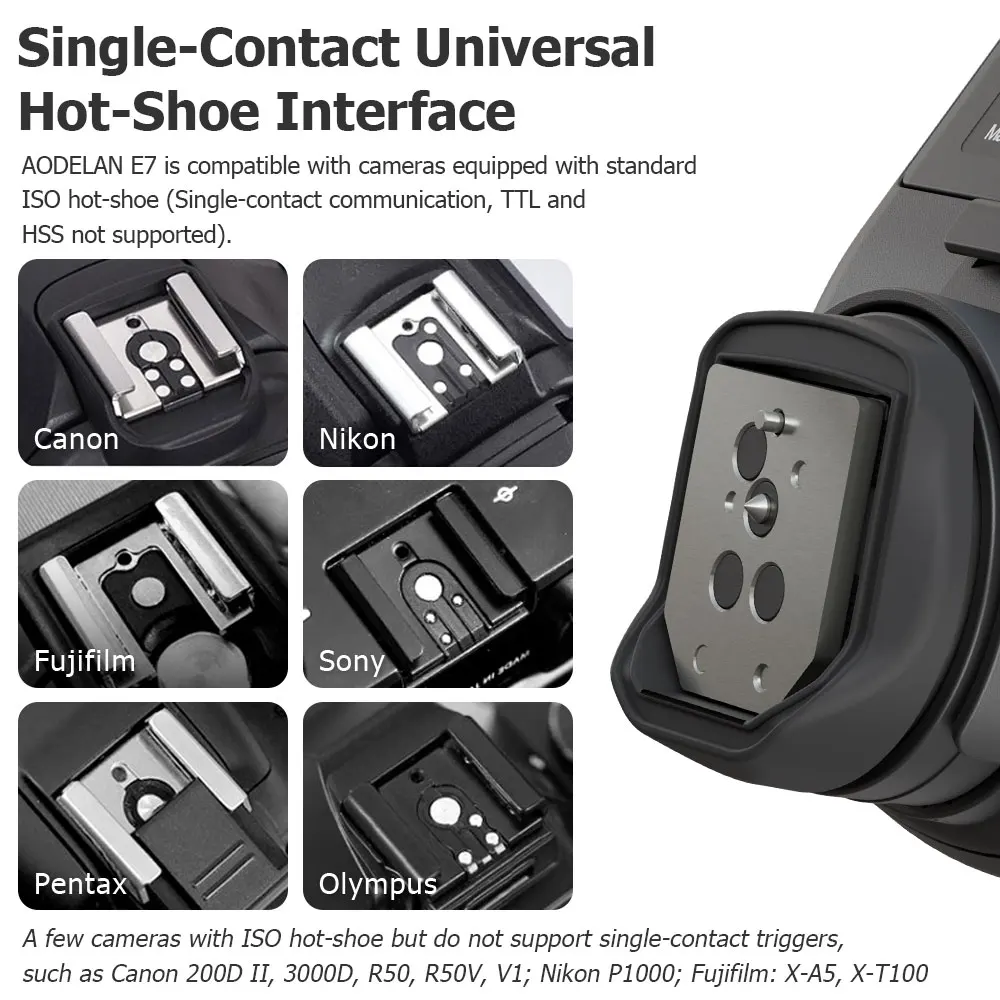 يعمل مشغل فلاش لاسلكي E7 غير TTL/HSS لنظام Profoto Air1 وAir2 في حذاء ساخن قياسي؛ استبدل Profoto Connect Pro