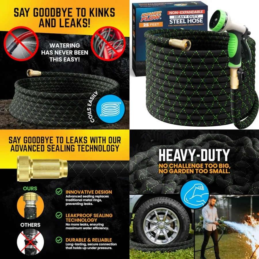 

Garden Hose, NON-EXPANDABLE Premium Quality Stainless Steel Metal Water Hose with Durable Fabric Skin, Hose For Commercial, Res