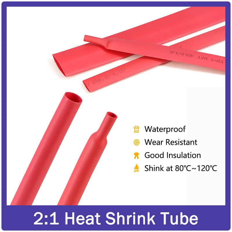 

1-25M Red 2:1 Heat Shrink Tube Dia 0.6mm ~ 80mm Polyolefin Heat Shrinkable Tubing Cable Sleeving Wrap DIY Cable Repair Sleeves