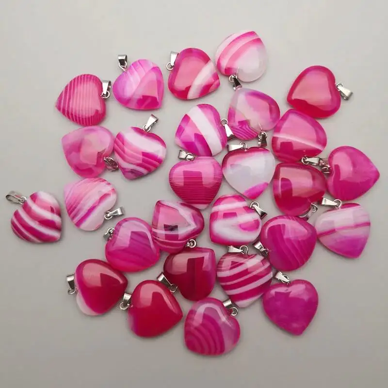 Fashion blue Rose stripe agate natural stone Good quality heart pendant Necklace for jewelry making 20MM Charm Accessories 24PCS