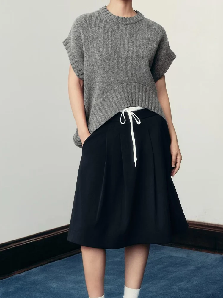 

European and American style women's autumn new fashion casual simple with solid color knitted oversized vest