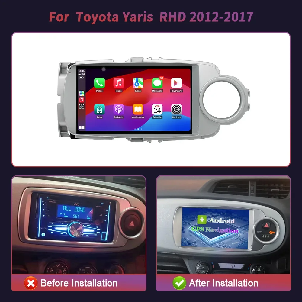 Right Handle Drive Android 14 For Toyota Yaris 2012 - 2017 Car Radio Multimedia Video Wireless Apple Carplay Stereo 2 Din Screen