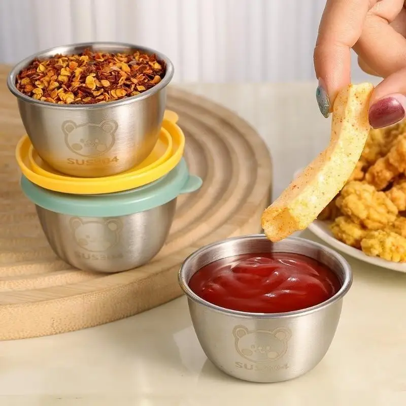 1/4/6Pcs Mini Salad Sauce Container Outdoor Portable Stainless Steel Sauce Cup With Lid Reusable Leak Proof Snack Food Storage