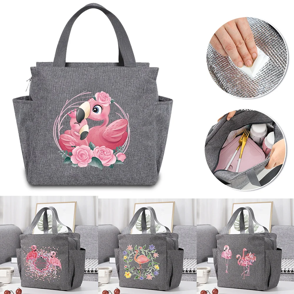 Multifunction Large Capacity Lunch Bag Cooler Portable Zipper Insulated Thermal Food Picnic for Women Lunch Box Flamingo Pattern