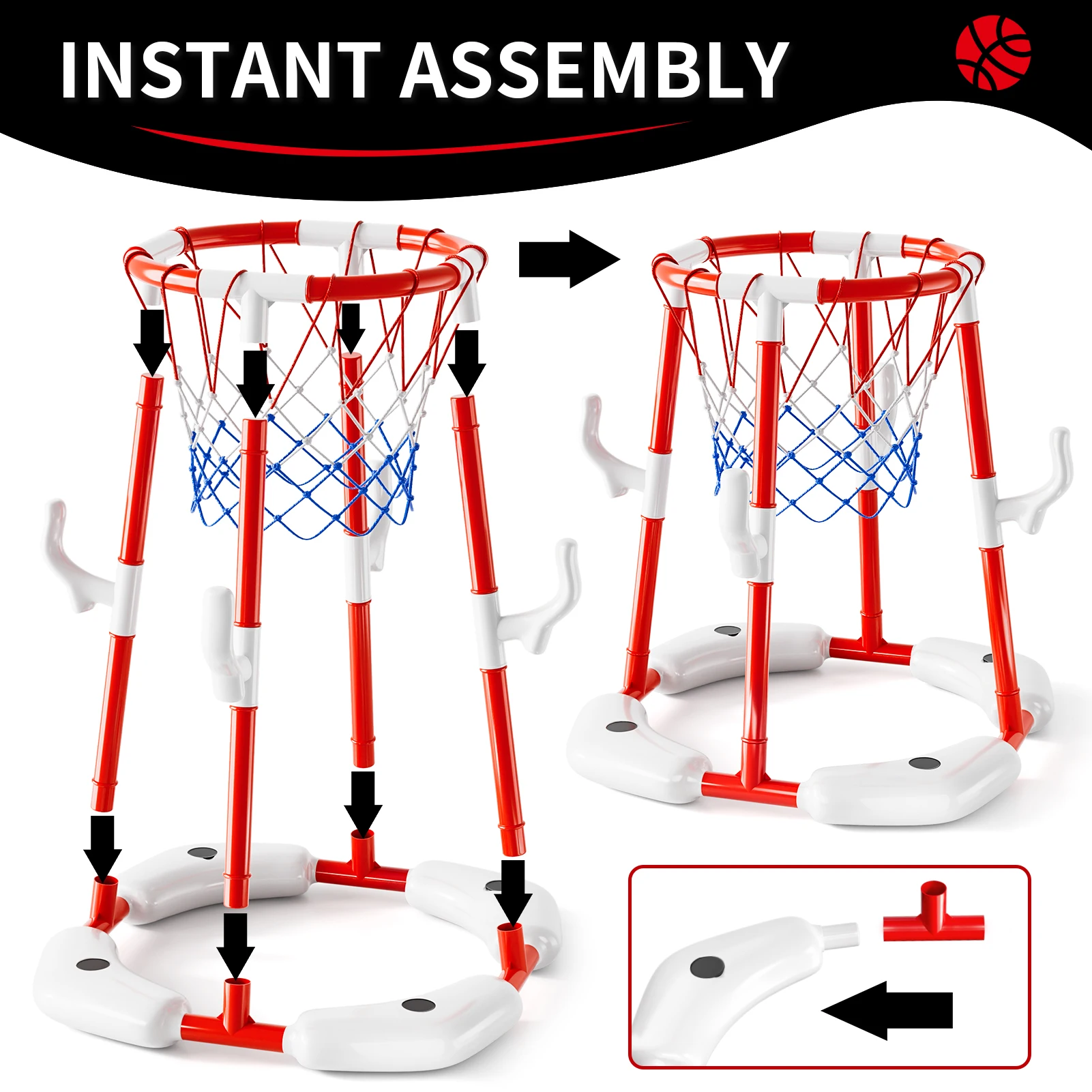 Jouets de cerceau de basket-ball de piscine d'été, jeu de piscine de basket-ball flottant, jouets de flotteurs de natation avec 4 balles, jouets de jeu d'eau intérieure et extérieure