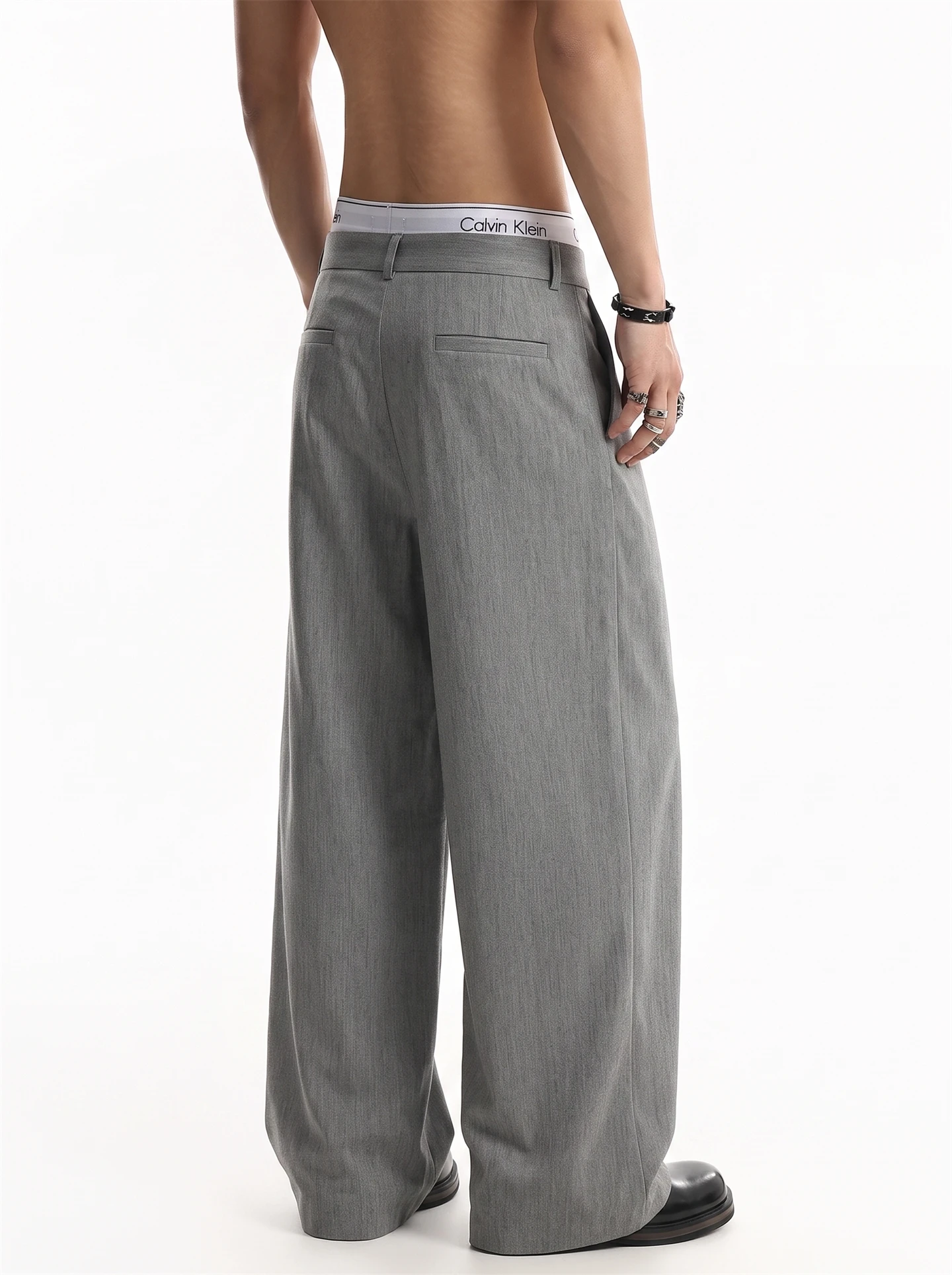 American High Street Style Casual Wide Leg Straight Cut Suit Pants Double Pleat Belt Loose Fit Youth Summer Pure Color