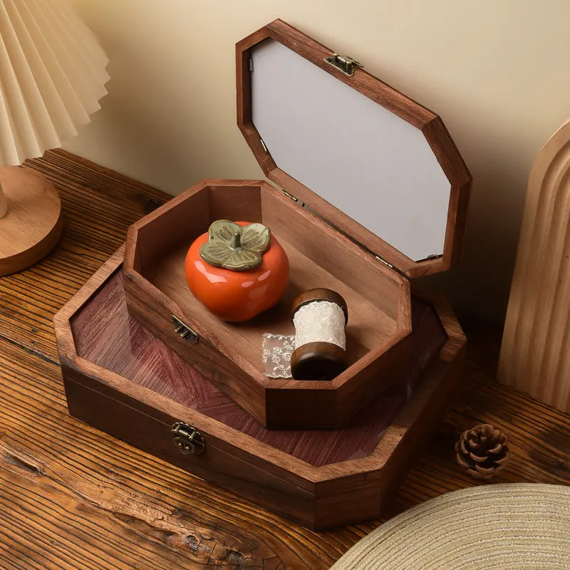 

National Trend Light Luxury Wooden Begonia Flower Glass Tea Tray Retro Cabinet Cosmetics Sundry Storage Cabinet Desktop Storage