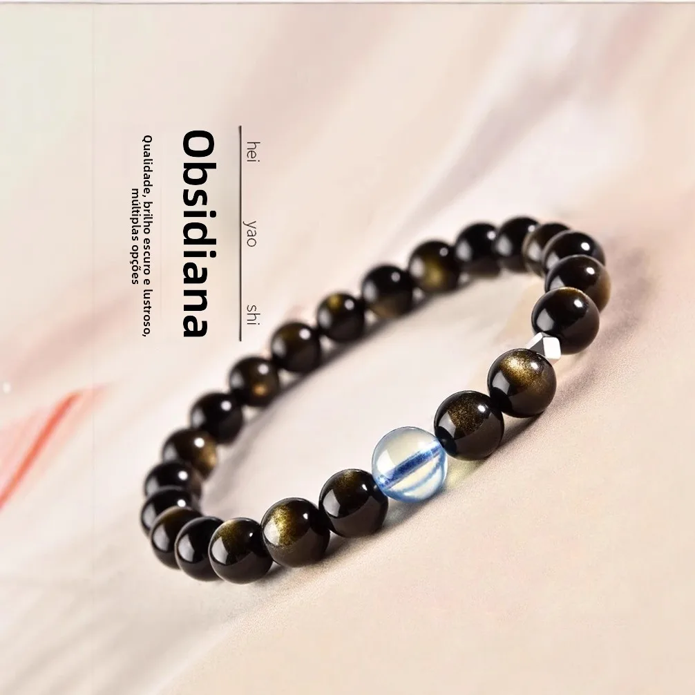 natural-black-obsidian-sea-sapphire-bracelet-unisex-gold-and-silver-black-obsidian-ice-type-bracelet-women's-style-jewelry