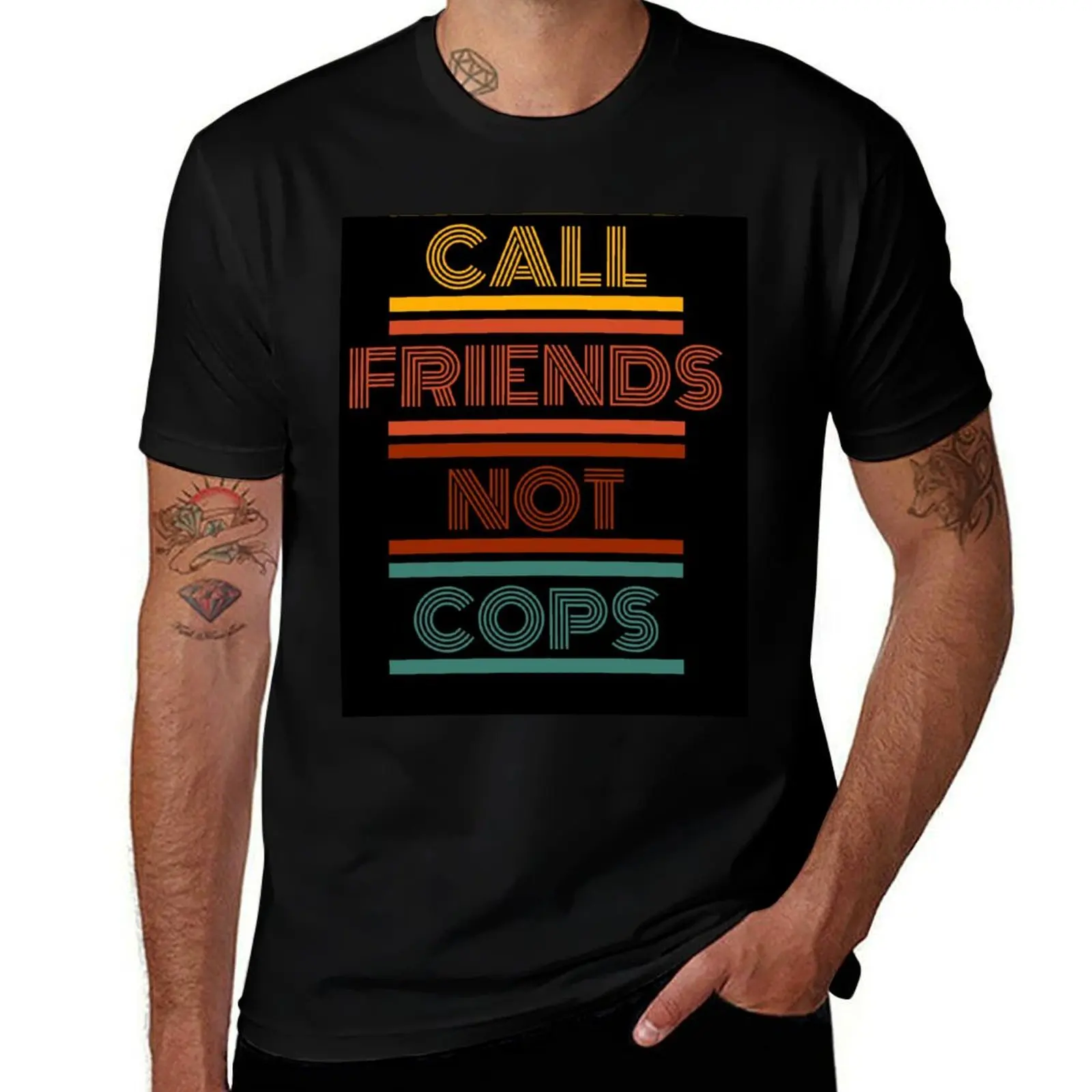 Call Friends Not Cops Retro Font ACAB T-Shirt Basic Solid Color Casual Tee Shirt T-Shirt