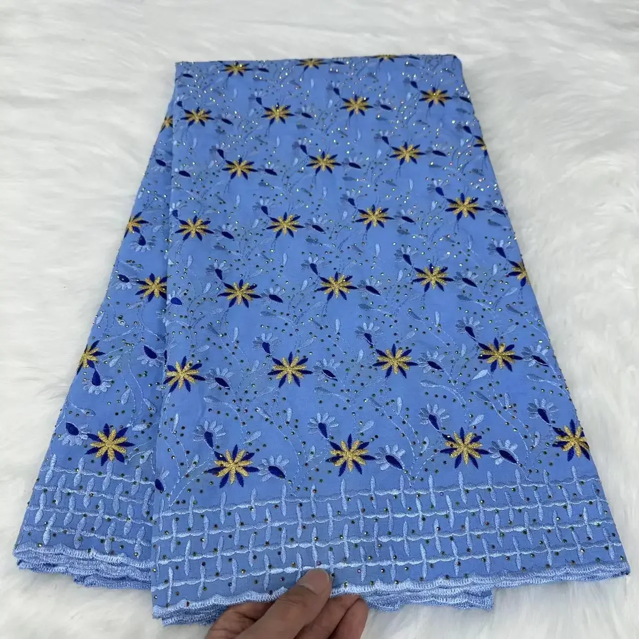 

Blue Cotton Lace Fabric African Retro Cotton Fabric 2024 High Quality Embroidery Pattern for Sewing Party Gown Materials 5yards