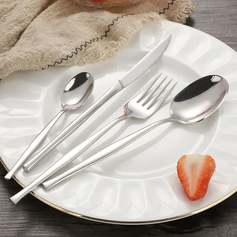 24pcs Shiny Silver Cutlery 304 Stainless Steel Silverware Dinnerware Set Flatware Drop Shipping