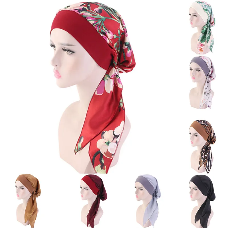 2024 Fashion Printed Flowers Women Inner Hijabs Cap Muslim Head Scarf Turban Bonnet Ready To Wear Ladies Wrap Under Hijab Cap