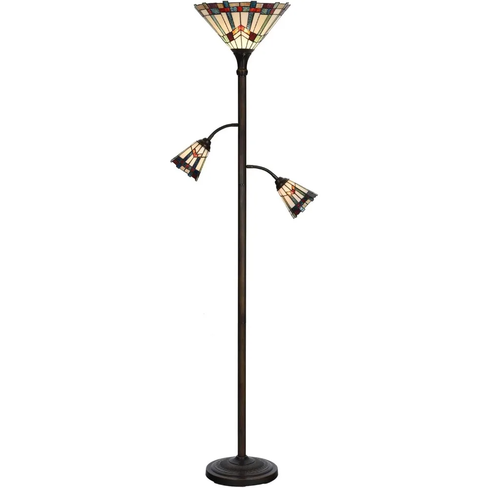 Mission Tiffany Style Stained Glass Floor Lamp for Reading Working Decorating, 3-Lights, 70 inches Tall