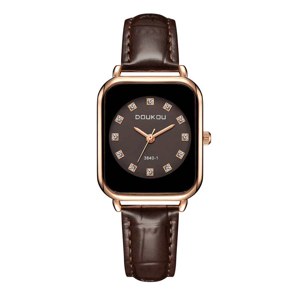 Moda simples strass mostrador quartzo couro pu relógio feminino