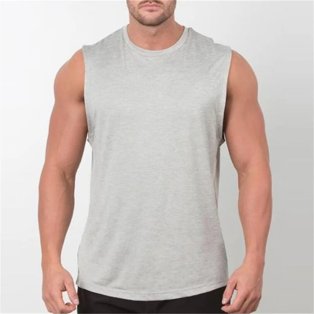 Men\'s Fitness Sleeveless Tank Top Tshirt O-neck Pactwork Casual T shirts for Men New Spring Designer Tees Men Clothing