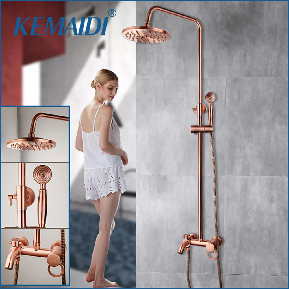 

KEMAIDI Antique Copper Bathroom Shower Set Rainfall Bath Shower Systerm 3 Functions Mixer W/Hand Shower Faucet Bathtub Tap