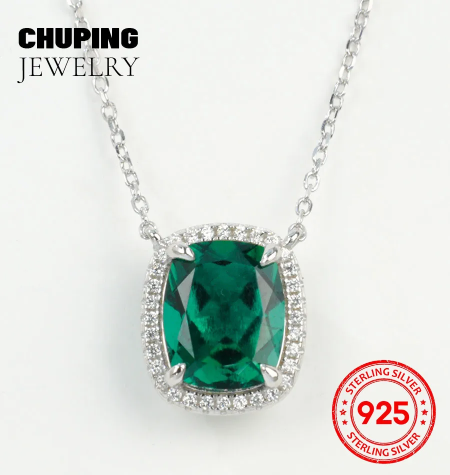 

ChuPing ювелирные изделия, выращенные в лаборатории из Эмаралда, резины и сапфира, ожерелье, огранка 8*10 мм, 2,51-3,84 карата, серебро S925 для женщин, классический подарок