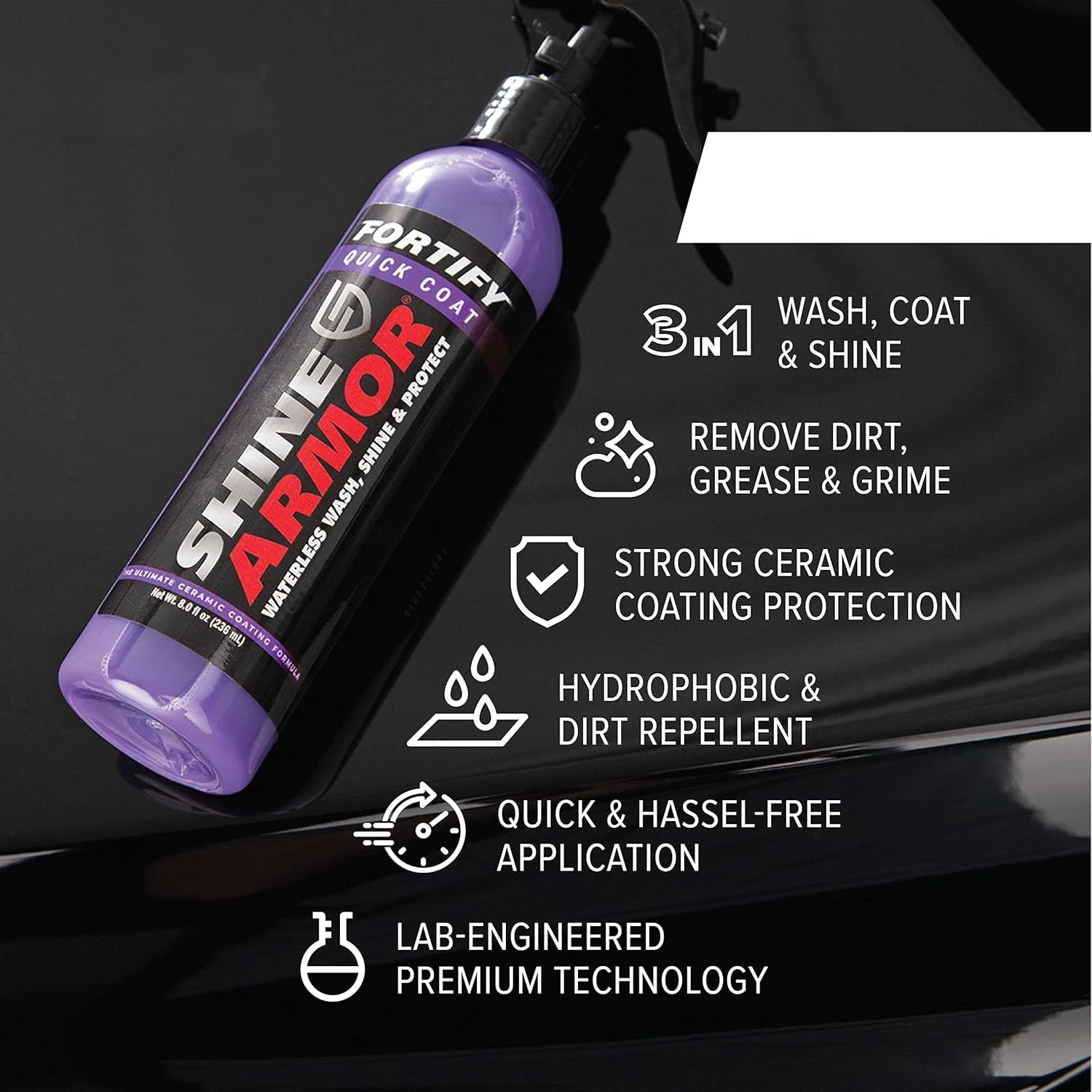 SHINE ARMOR Fortify Quick Coat Ceramic Coating Car Wax Polish Spray Waterless Car Wash Wax Hydrophobic Top Coat Polish