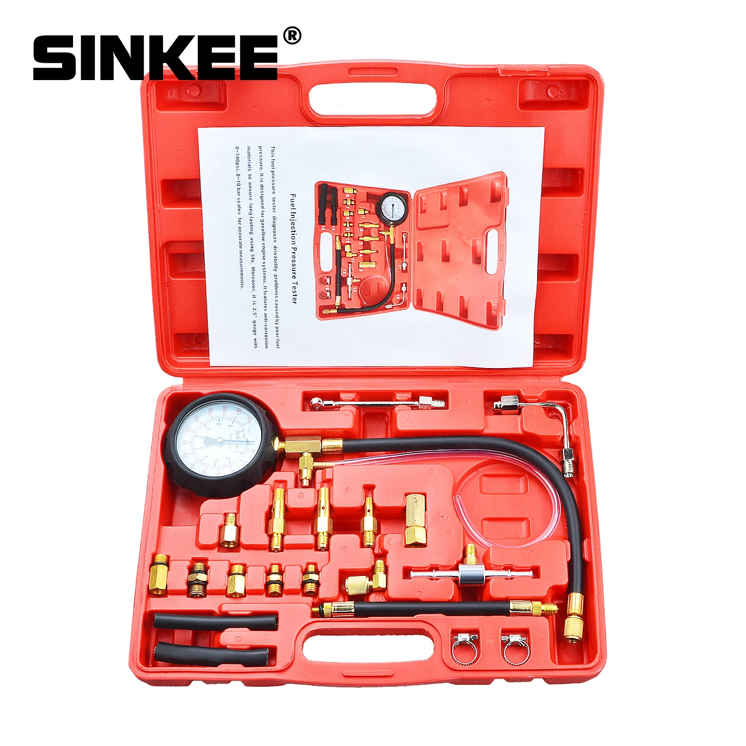 

0-140PSI Fuel Injection Pump Pressure Tester Gauge Diagnostic Tools Kit,Engine Gasoline Tester Tool Set For Most of Cars SK1265