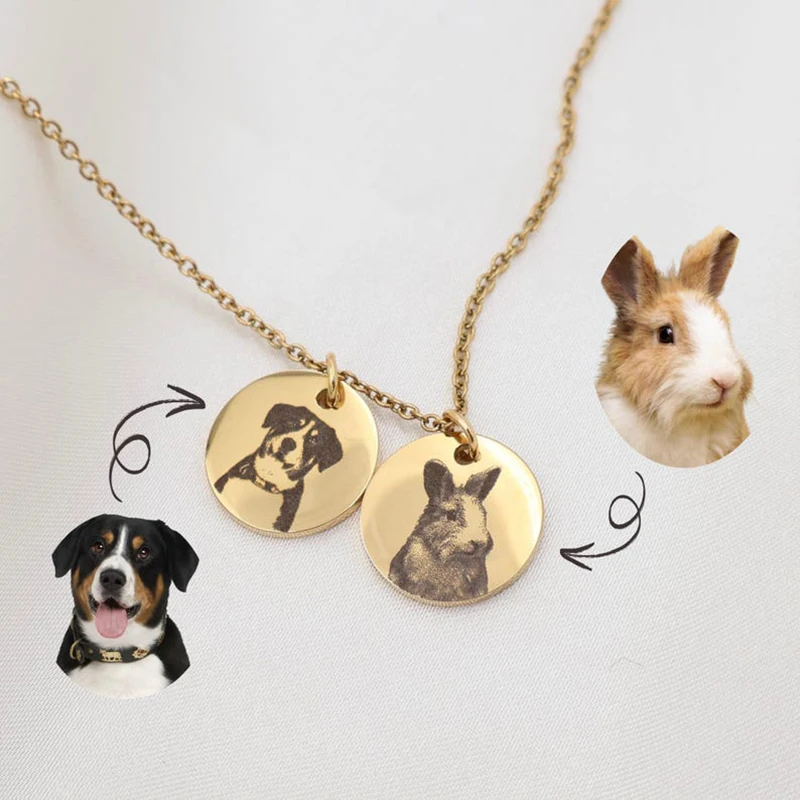 Customized Photo Necklace Stainless Steel Engraved Pet Photo Logo Fingerprint Handwriting Women Men Jewelry Memorial Custom Gift