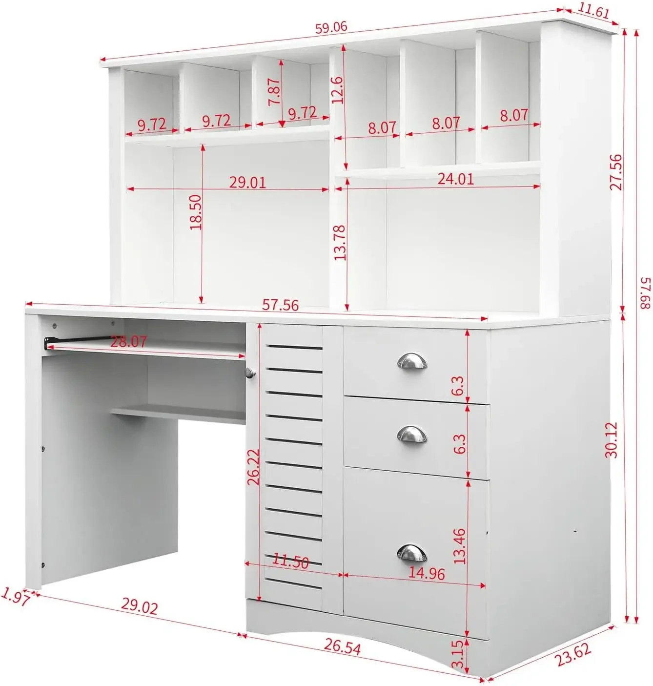 Computer Desk with Drawers & Bookshelf for Small Space, Executive Desk Teens Student  Writing Laptop Home Office Desk