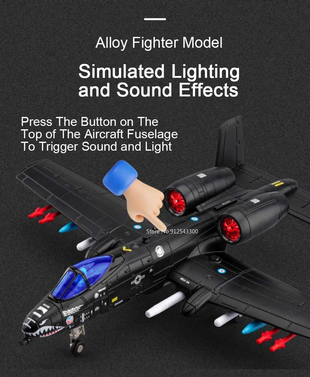 1:32 A-10 Thunderbolt II F-14 Fighter Model Toy Foldable Wheels Metal Body Airplane Sound Light Models Gifts for Children