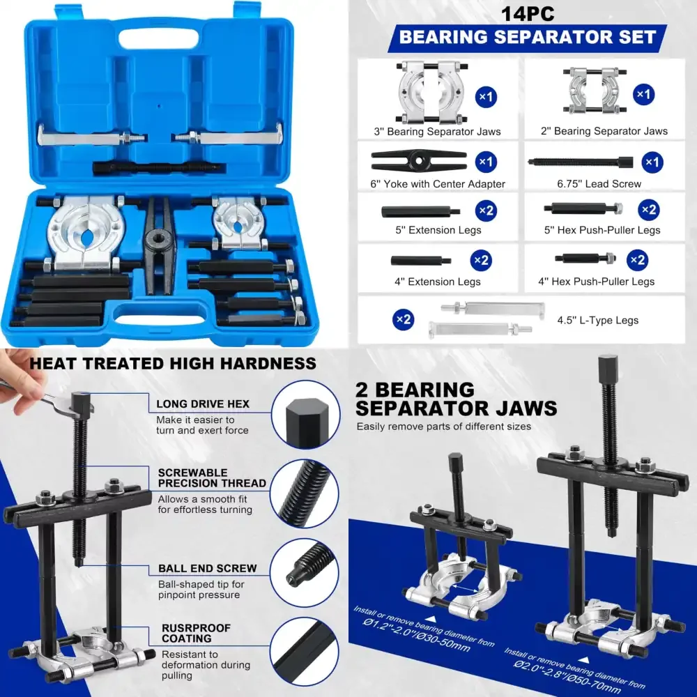 

14PCS Bearing Separator Puller Set - Heavy 5 Ton Capacity, Versatile with 2 and 3 Splitters